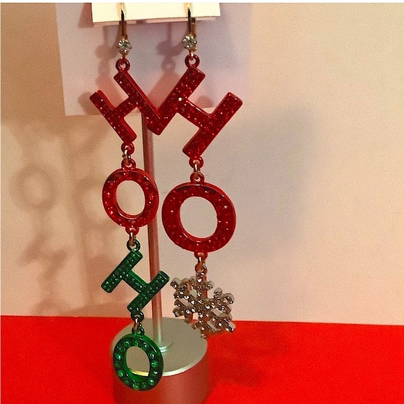 Betsey Johnson Christmas Ho Ho Ho Snowflake Earrings New - Picture 3 of 5
